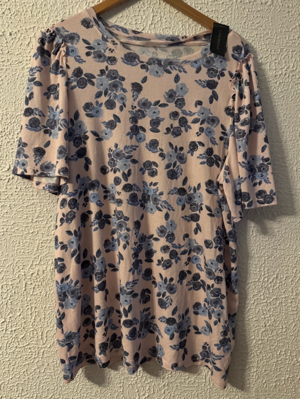 Lane Bryant Pink Top with Blue Floral Print